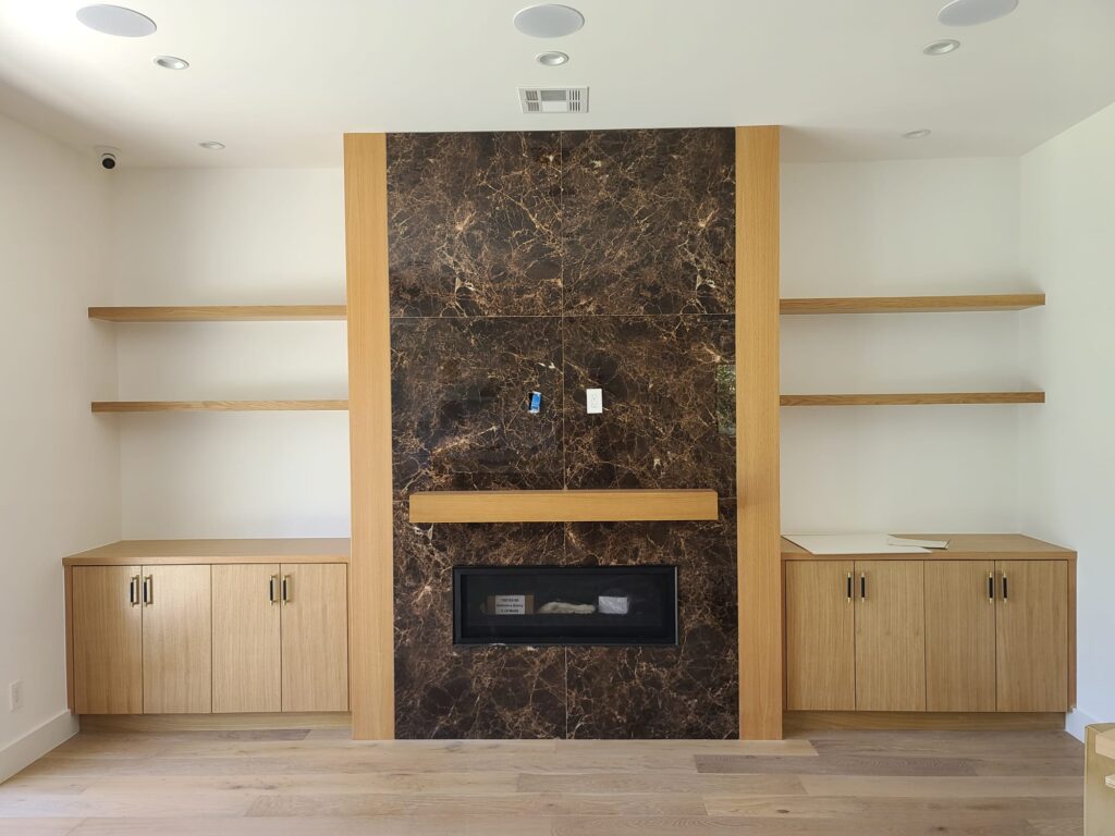 Entertainment area with fireplace