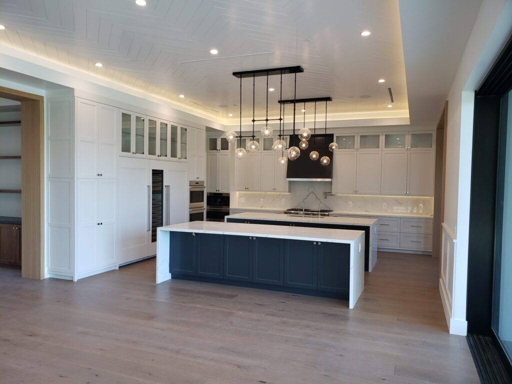 Los Angeles home remodel custom kitchen cabinets double island modern design